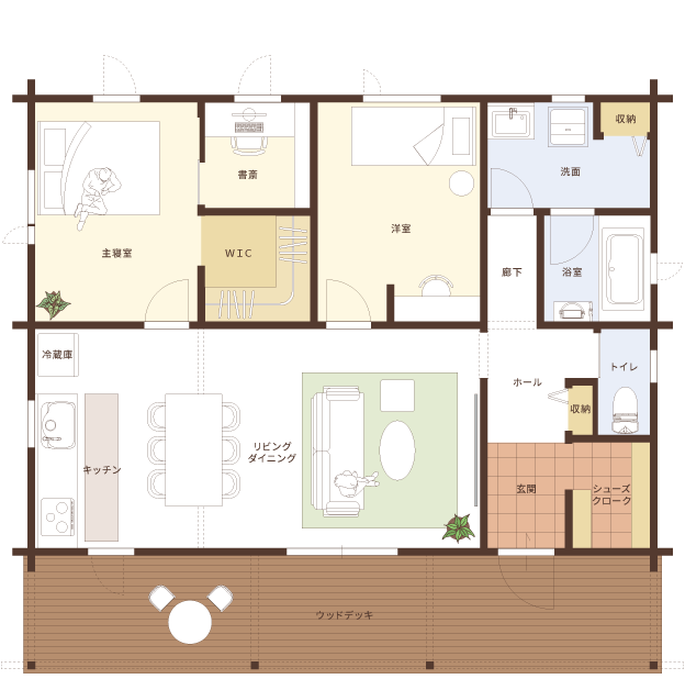 HANDS LOGの平屋 間取り 延床面積 72.8㎡ 建築面積 91.0㎡